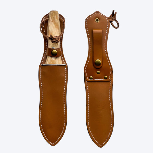 STAINLESS STEEL DIGGING KNIFE WITH WOODEN HANDLE AND SHEATH. - SSWDK