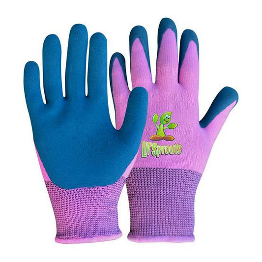 LIL SPROUTS CHILDRENS GLOVE 8 - 12 yrs. PINK OR BLUE FOAM LATEX WITH KNIT WRIST - K812