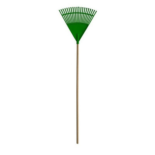 GARDENTHUMBS PLASTIC LEAF RAKE - PLASTIC HEAD x 20 TINE - NZ PINE HANDLE - K70078